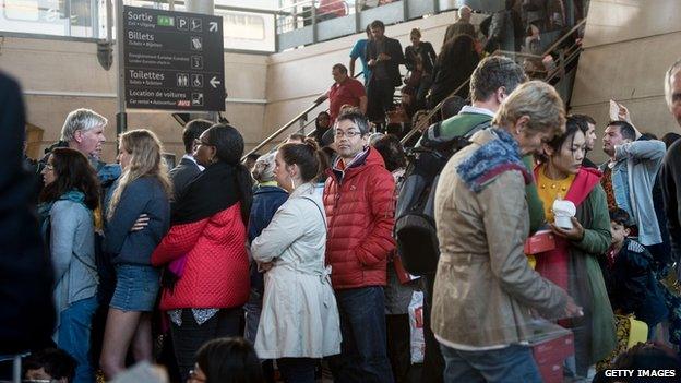 Passengers at Calais-Frethun train station