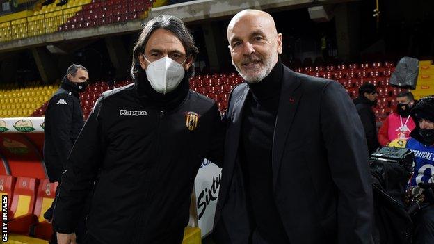 Benevento boss Filippo Inzaghi (left), pictured with opposite number Stefano Pioli, won two Serie A titles and two Champions League crowns with Milan