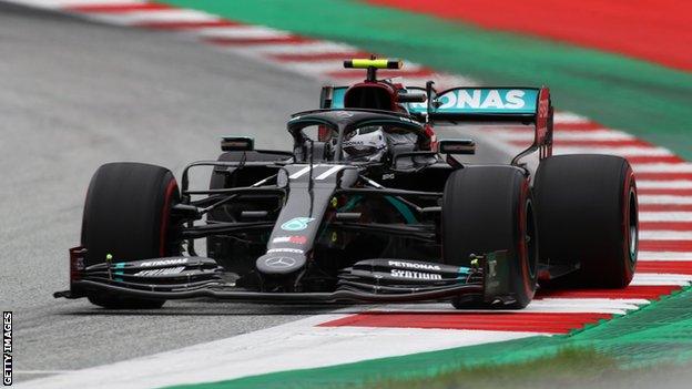 Mercedes driver Valtteri Bottas steers his car during the first practice session at the Austrian Grand Prix