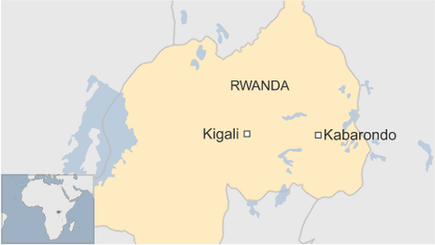 A map showing Kabarondo, Rwanda