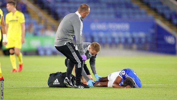 Wesley Fofana receiving treatment on the pitch after his injury