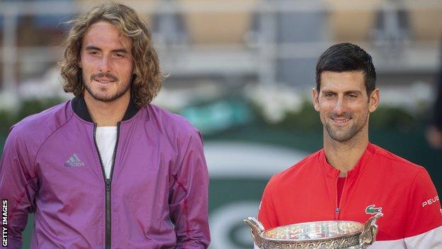 Tsitsipas and Djokovic after last year's French Open final