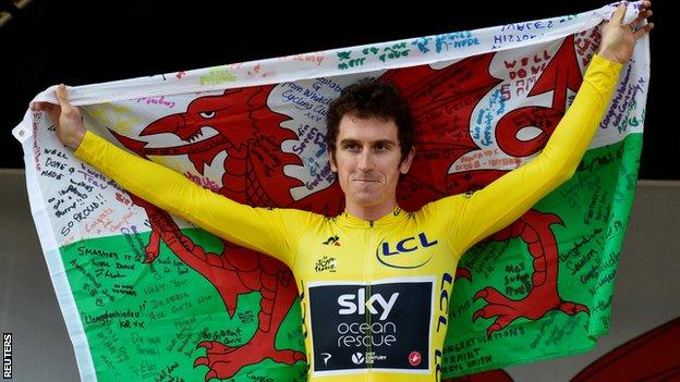 Geraint Thomas after winning the Tour de France