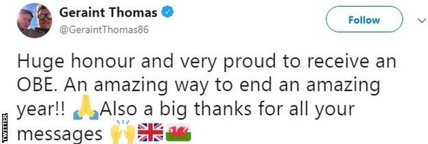 Geraint Thomas' tweet