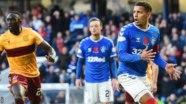 Rangers' James Tavernier (right) shows his frustration after missing a first-half penalty against Motherwell