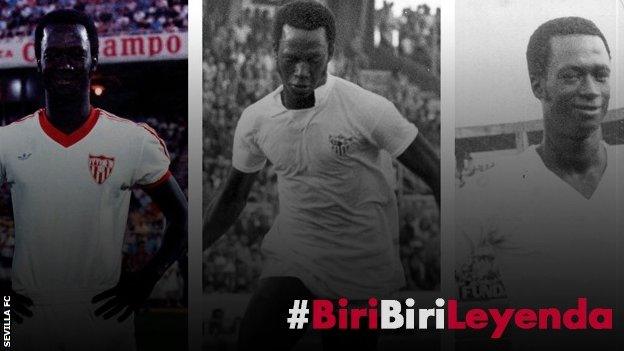 Photos used by Sevilla FC on social media to pay tribute to Alhaji Momodou Njie - 'Biri Biri'