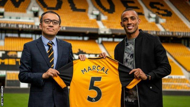 Jeff Shi with Marcal after the defender signed for Wolves