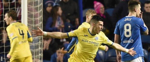 Graham Cummins celebrates scoring for St Johnstone against Rangers