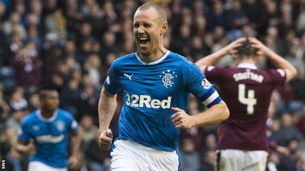 Rangers striker Kenny Miller celebrates