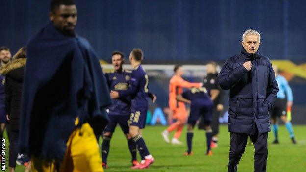 Jose Mourinho (right) leaves the field in Zagreb