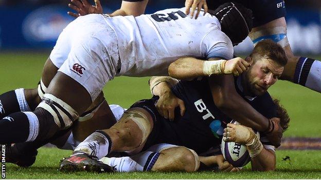 John Barclay wins the ball for Scotland against England