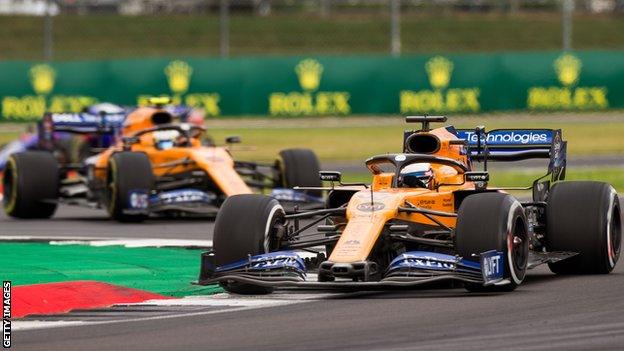 Carlos Sainz and Lando Norris of McLaren at the British Grand Prix at Silverstone