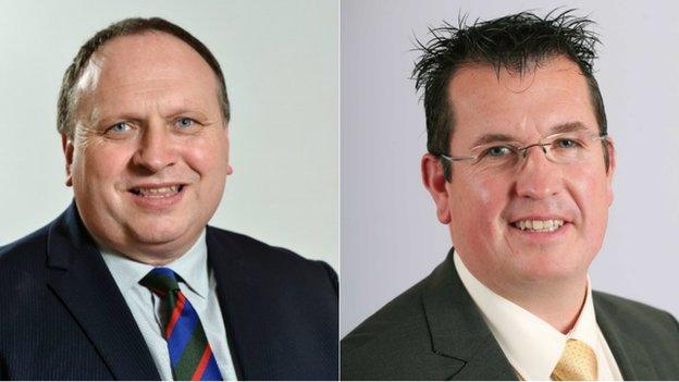 UUP MLAs Adrian Cochrane-Watson (left) and Neil Somerville