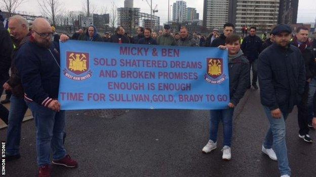 Protesting West Ham fans before Saturday's match