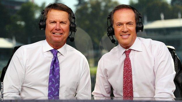 Paul Azinger,left, and NBC commentator Dan Hicks