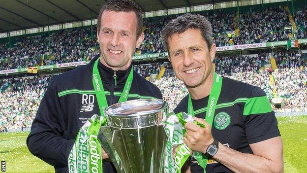 John Collins, right, helped Celtic to two titles as Ronny Deila's assistant manager in their current run