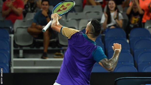 Nick Kyrgios celebrates a winning point