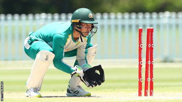 Australia wicketkeeper Alex Carey during practice