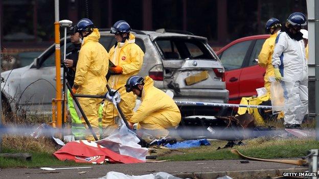 The crash site being checked by police