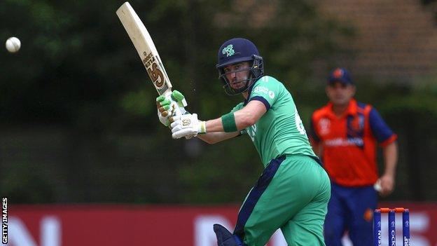 Andrew Balbirnie plays a pull shot in Ireland's World Cup qualifier against the Netherlands in Harare three years ago