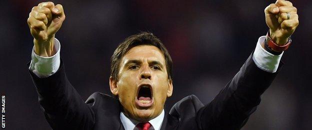 Wales Chris Coleman celebrates