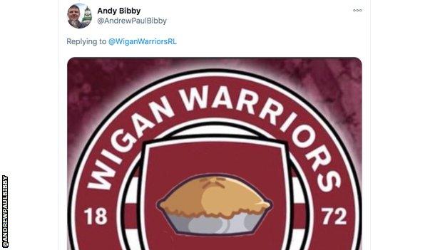 An image of the new Wigan Warriors badge with a pie in place of the crest