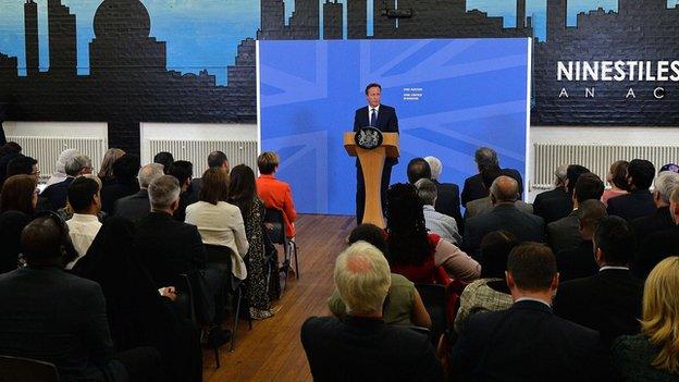 David Cameron makes speech in Birmingham.