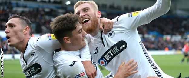 Connor Roberts, Daniel James and Oli McBurnie