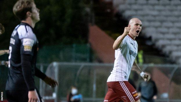 Delight for Georgie Kelly after he scores against Derry