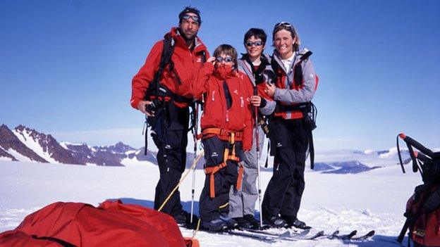 Mike with his daughters and late wife