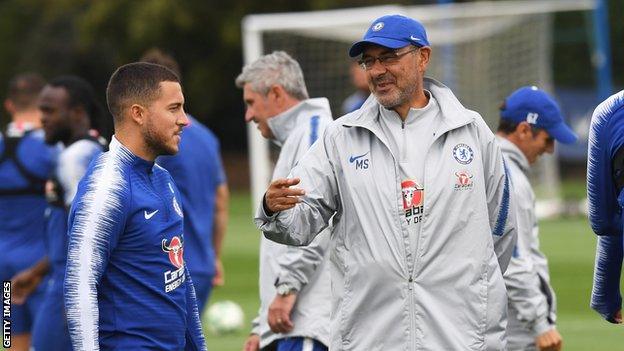 Eden Hazard and Maurizio Sarri