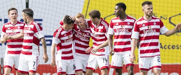 Hamilton celebrate after Ali Crawford knocked in the fourth goal