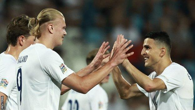 Erling Haaland celebrates one of his Norway goals