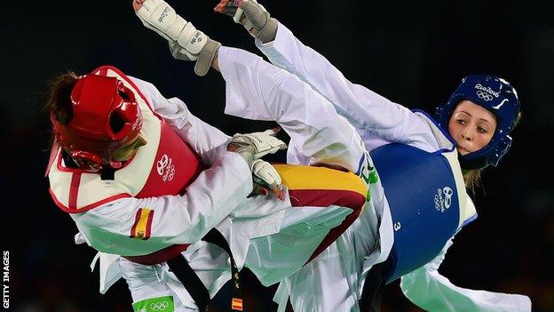 Jade Jones in action against Spain's Eva Calvo Gomez