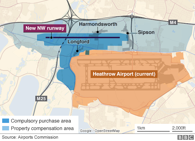 Map showing compulsory purchase and compensation areas