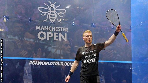 Joel Makin salutes the Manchester crowd after one of the best wins of his career