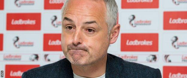 Raith manager Ray McKinnon speaks to the media before their Premiership play-off first leg against Hibs