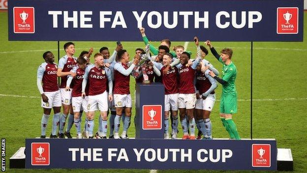 Aston Villa's youth team celebrate winning the FA Youth Cup