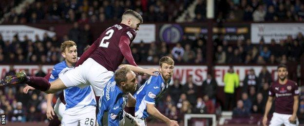 Callum Paterson heads home Hearts' late equaliser