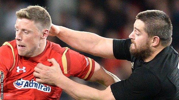 New Zealand's Dane Coles tackles Rhys Priestland