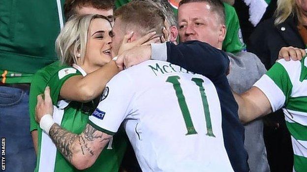 Erin McClean was in Cardiff to help James celebrate when her husband got the winner in the Republic of Ireland's World Cup qualifier victory over Wales in October 2017