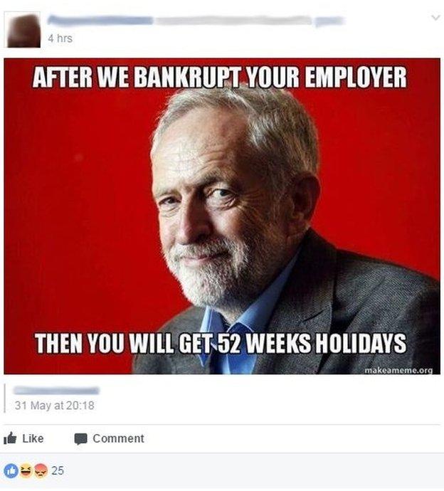 Pro-Brexit Facebook post, saying that Corbyn will bankrupt businesses