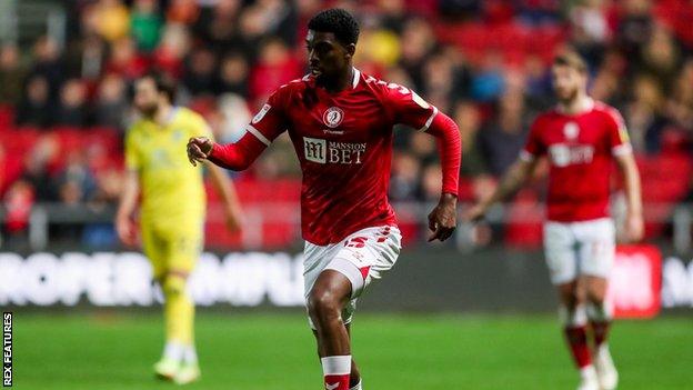 Tyreeq Bakinson playing in Bristol City's draw with Blackburn in November