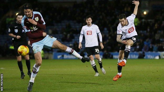 Jacob Butterfield scores for Derby County against Burnley