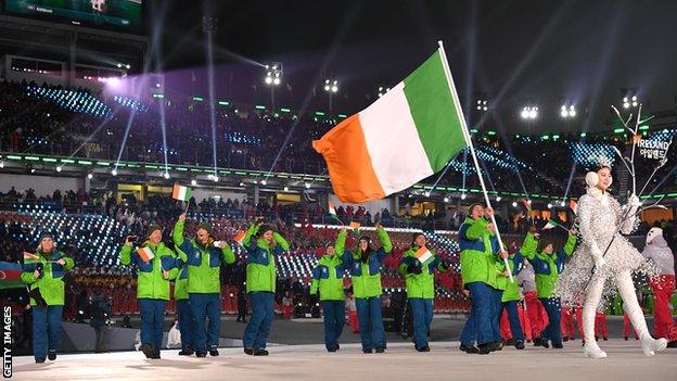 Ireland walk out during the 2018 Winter Olympics opening ceremony