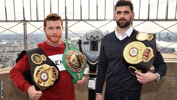 Alvarez (left) will take on Liverpool's Rocky Fielding in New York on 15 December