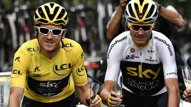 Thomas (left) won the Tour de France by beating Team Sky team-mate Chris Froome in July