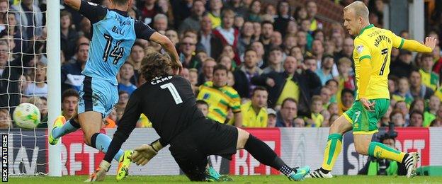 Steven Naismith scores for Norwich City against Barnsley