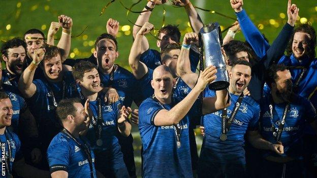 Leinster lift the 2020-2021 Pro14 league title after beating Munster in the final