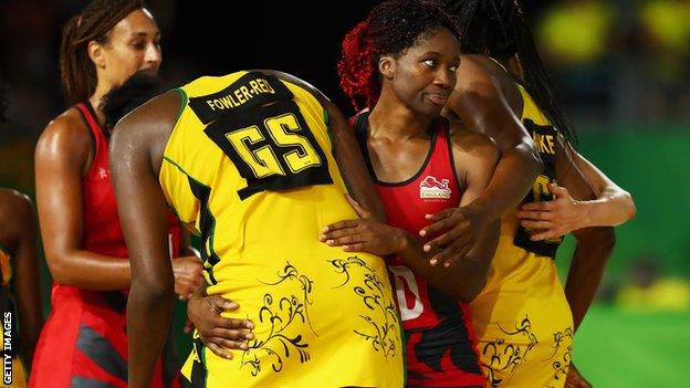 England and Jamaica players during the 2018 Commonwealth Games